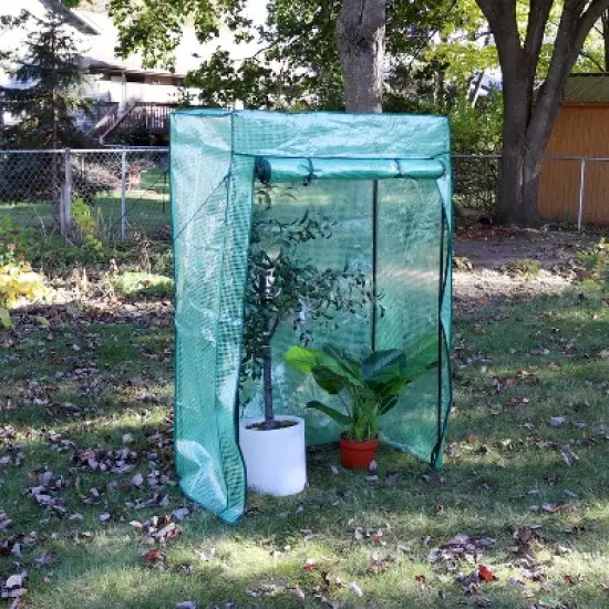 Sunnydaze Outdoor Deluxe Portable Large Potted Plant and Starter Tomato Plant Greenhouse with Roll-Up Door - Green image {6}