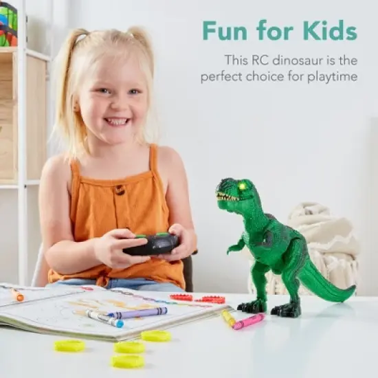 Best Choice Products Kids Remote Control Dinosaur Toy, Electronic RC T-Rex w/ Light-Up LED Eyes, Roaring Sounds - Green image {1}