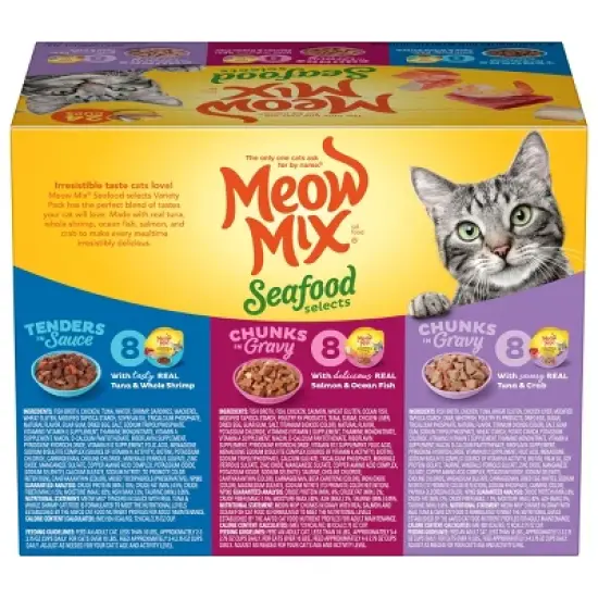 Meow Mix Seafood Selections Wet Cat Food with Shrimp, Salmon, Crab & Tuna Flavor - 2.75oz/24ct Variety Pack image {2}