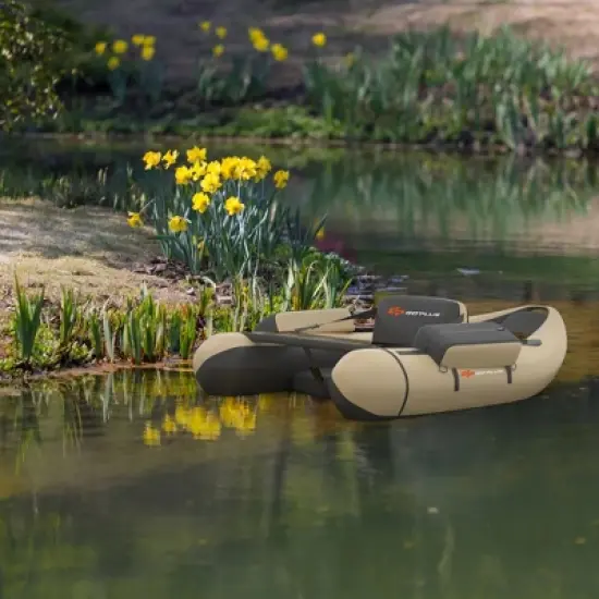 Costway Inflatable Fishing Float Tube w/Pump & Storage Pockets & Fish Ruler Gray\Beige\Green image {6}