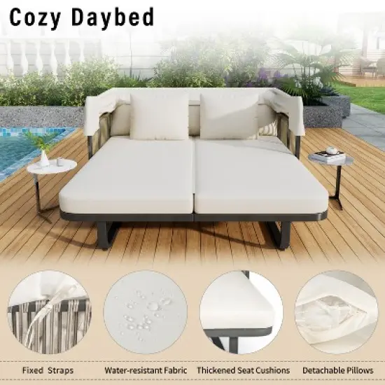 YOOCOZZ  57" Rattan Patio Daybed with Detachable Pillows image {3}