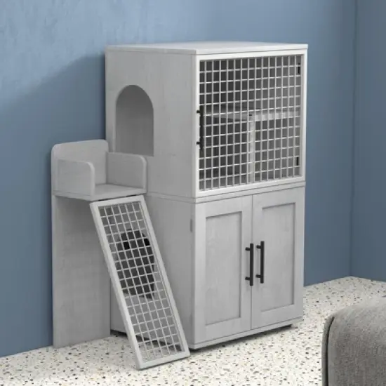 Cat Litter Box Enclosure, Double Layer Hidden Cat Washroom with Sturdy Ladder, Villa Cat Cabinet for Indoor Cats image {2}