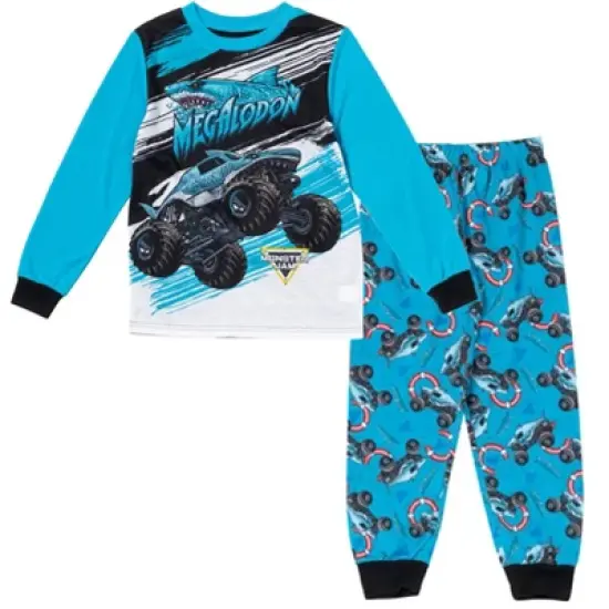 Monster Jam Megalodon El Toro Loco Grave Digger Pullover Pajama Shirt and Pants Sleep Set Toddler image {9}