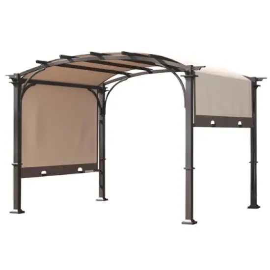 Sunjoy 9 x 11 Foot Arched Pergola Cover Outdoor Roof Shaded Canopy Tent with Steel Frame for Backyard Patios, Decks, and Gardens, Brown and Black image {1}