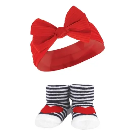 Hudson Baby Infant Girls Headband and Socks Giftset, Red Blue Bows, One Size image {4}
