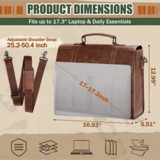 Mens Messenger Bag  Vintage Leather Laptop Briefcase Satchel Computer Shoulder Bag image {6}