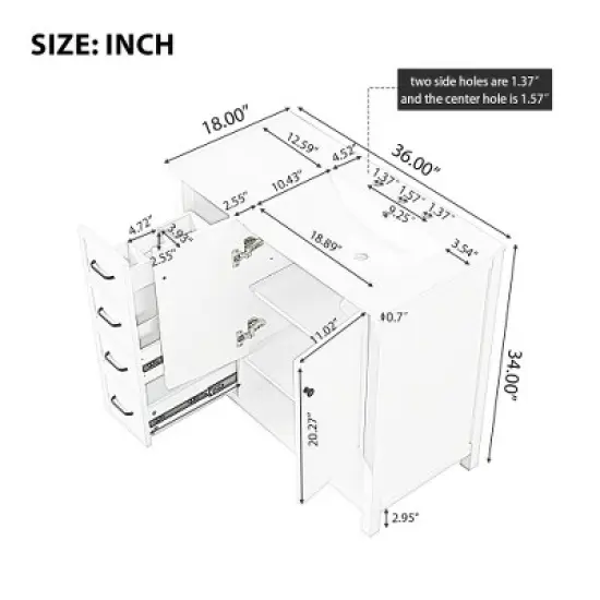 Whisen Bathroom Vanity with Sink, Freestanding Vanity with Drawers, cabinet and Open shelf image {11}