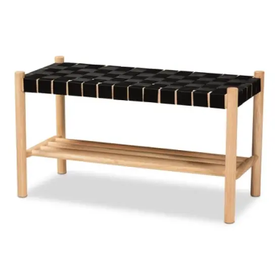 Cadmus Rustic Wood Bench Black/Oak Brown - Baxton Studio image {3}
