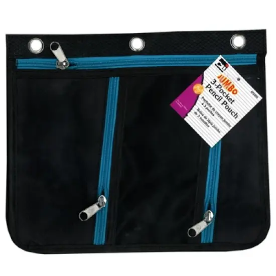 Charles Leonard 3 Pocket Pencil Pouch, Expanding to 1", 11"W x 9.5"H x 1"D - Assorted Colors, Pack of 3 image {2}