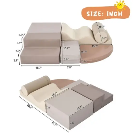 INFURNIC Sofas Soft Climb and Crawl Foam Playset 6 in 1 Indoor Active Play Structure for Kids, Multicolor, 39.3"*31.3"*7.8" image {1}
