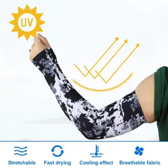 Unique Bargains Basketball Sports Camouflage Cooling Arm Elbow Compression Sleeve Black Gray White 1 Pair image {2}