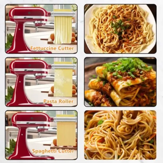 3-in-1 Pasta Maker Attachment for Stand Mixers &ndash; Stainless Steel Pasta Press Accessory (Mixer Not Included) image {5}