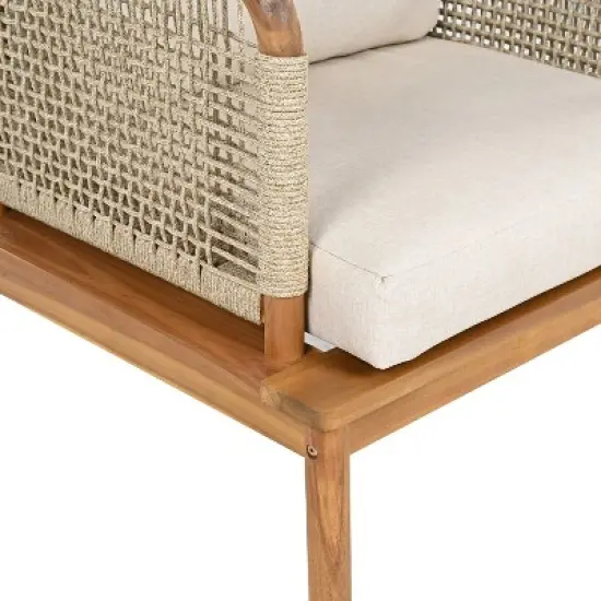 Christopher Knight Home Valencia Outdoor Rustic Acacia Wood and Rope Club Chair with Cushions, Teak/Beige image {6}