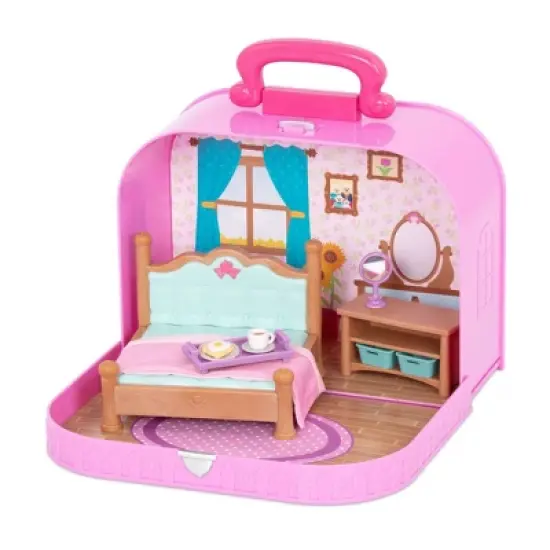 Li'l Woodzeez Toy Furniture Set in Carry Case 13pc - Travel Suitcase Bedroom Playset image {2}