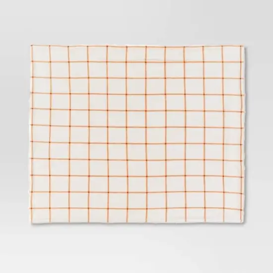 Windowpane Plush with Shearling Reverse Throw Blanket Cream/Orange - Threshold&trade; image {2}