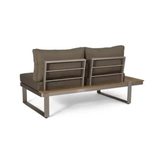 Sterling 4pc Outdoor Aluminum V Shaped 5 Seater Sofa with Cushions - Khaki/Natural - Christopher Knight Home image {4}