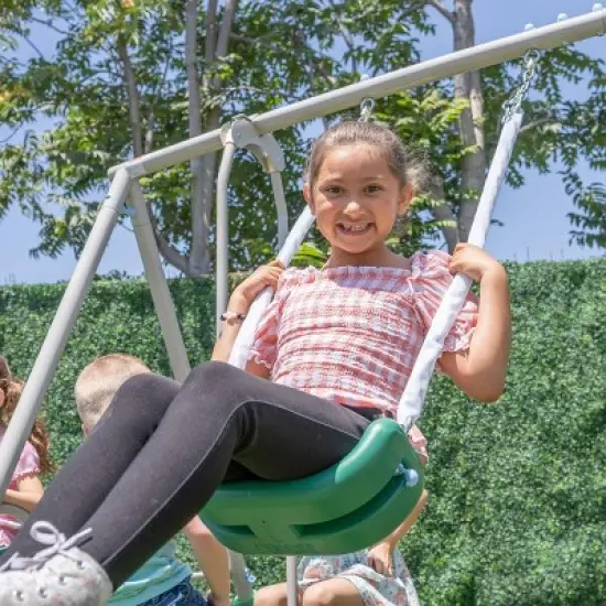 The Swing Company Yonkers Metal Swing Set with Glide Ride Trapeze Bar and 5' Slide image {4}
