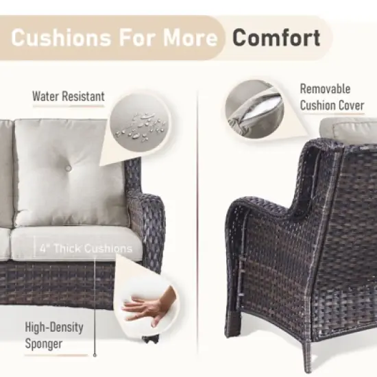 Gymojoy 7 Pieces Outdoor Sofa with Swivel Chairs Ottoman, Coffee Table, Patio Furniture Set image {4}