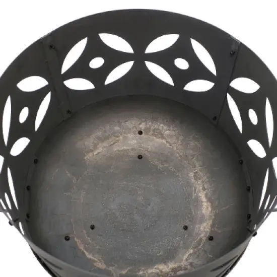 Sunnydaze Outdoor Camping or Backyard Cast Iron Retro Round Fire Pit Bowl with Handles and Spark Screen - 26" - Black image {7}