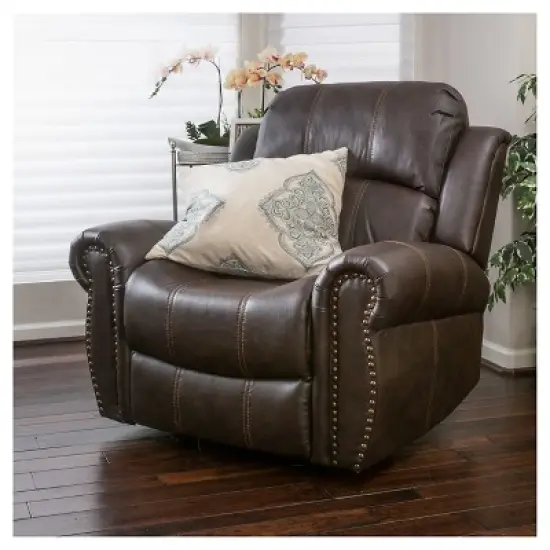 Charlie Bonded Leather Glider Recliner Club Chair - Christopher Knight Home: Studded, Wide Seat image {2}