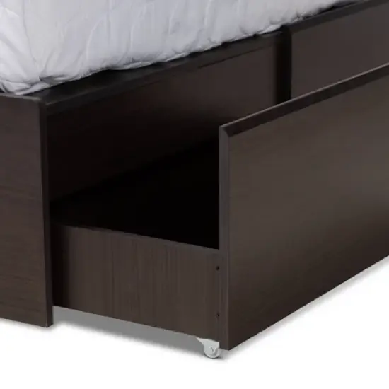 Queen 6 Drawer Blaine Wood Platform Storage Bed Dark Brown - Baxton Studio image {6}