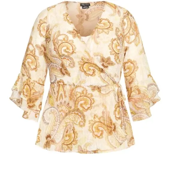 Women's Plus Size Paisley Flutter Top - neutral | CITY CHIC image {2}
