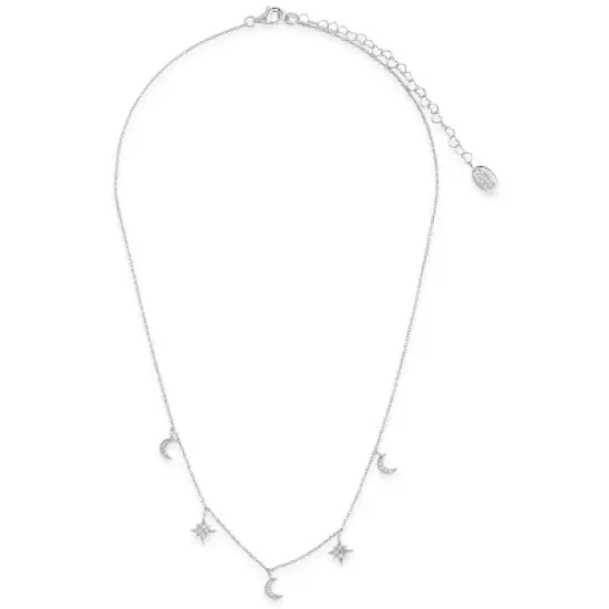 SHINE by Sterling Forever Sterling Silver CZ Moon & Burst Charm Necklace image {1}