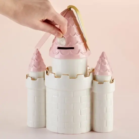 Baby Aspen 'Simply Enchanted' Princess Castle Ceramic Piggy Bank for Girls, Nursery Decor | BA21021NA image {2}
