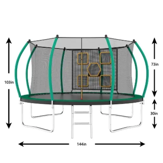 BestParts 12FT Round Trampoline with Ladder, Enclosure Net & Toss Target Game &ndash; Green Steel Frame image {7}
