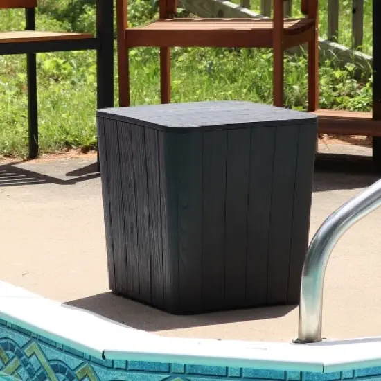Sunnydaze Faux Wood Design Outdoor Side Table with Storage - 11.5-Gal. - Phantom Gray image {3}