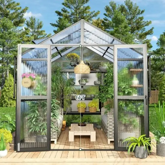 AMERLIFE Polycarbonate Greenhouse, Aluminum Frame with Vents, Rain Gutter image {1}