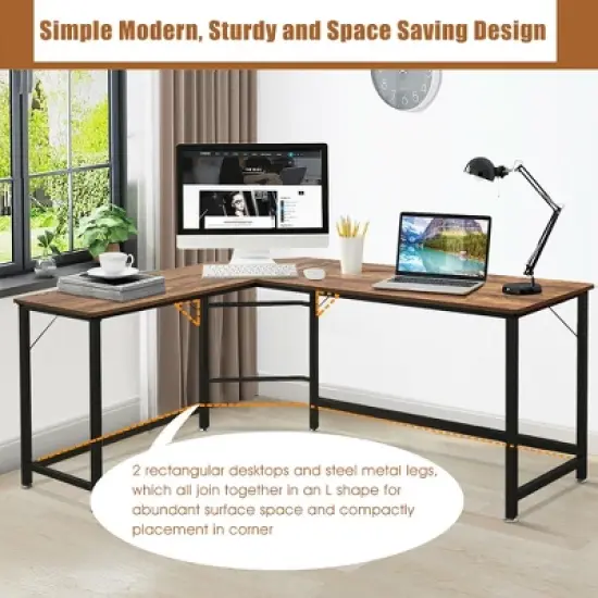 Costway L-Shaped Computer Desk Corner Workstation Study Gaming Table Home Office image {5}