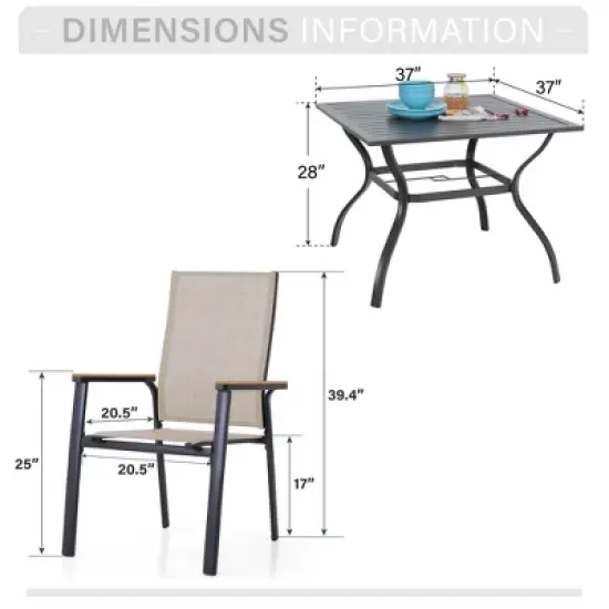 Captiva Designs 5pc Patio Steel Dining Table & Textilene Chairs with Wood-like Armrests image {12}
