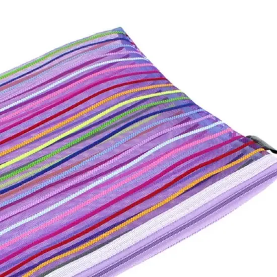 PiccoCasa Office Nylon Mesh Zipper Closure Stripe A5 Paper Holder Document Bag image {4}