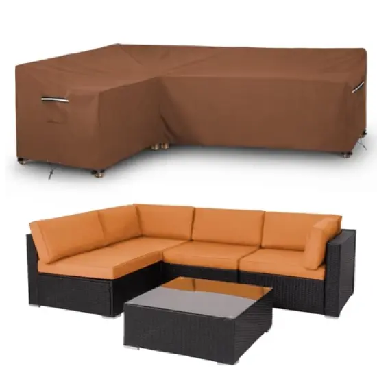 Akefit L-Shaped Patio Sectional Sofa Cover Waterproof Outdoor V-Shaped Furniture Cover Brown image {9}