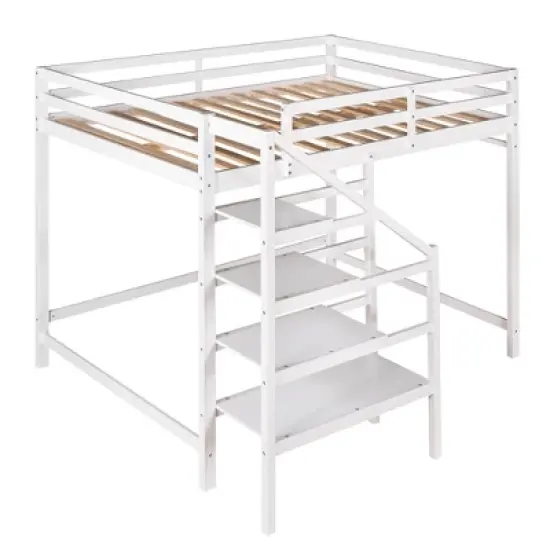 Full Size Loft Bed with Staircase And Safety Guardrails Gray/White-ModernLuxe image {4}