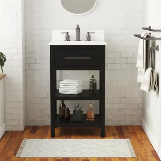 RealRooms Pisa 20 Inch Bathroom Vanity with Carrera Countertop & 2 Storage Shelves image {1}