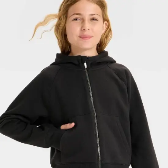 Girls' Active Comfort Full-Zip Hooded Sweatshirt - All In Motion&trade; image {2}