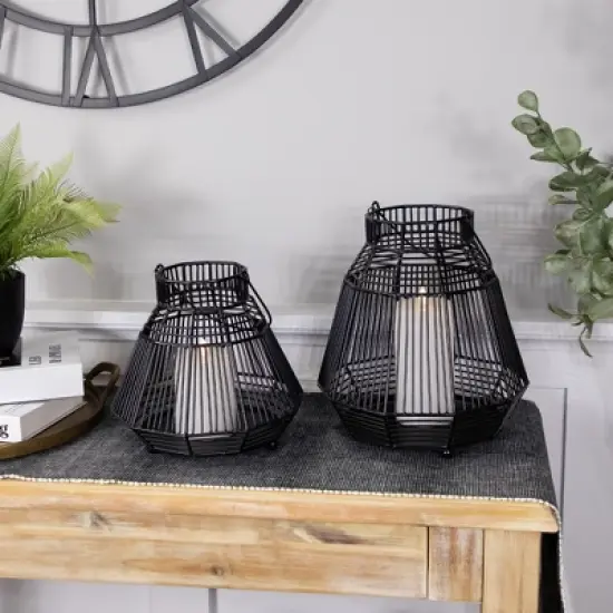 Northlight Medium Iron Geometric Hurricane Candle Lantern - 8.25" - Black image {2}