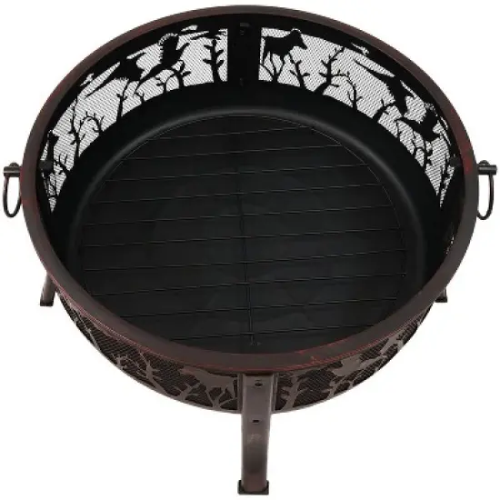 Sunnydaze Outdoor Camping or Backyard Steel Pheasant Hunting Fire Pit with Spark Screen, Cover, Metal Wood Grate, and Log Poker - 30" image {7}