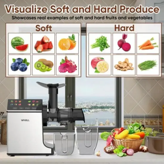 WHALL Cold Press Juicer Machine, Wide Feed Chute, High Juice Yield, Stainless Steel Masticating Juicer image {2}