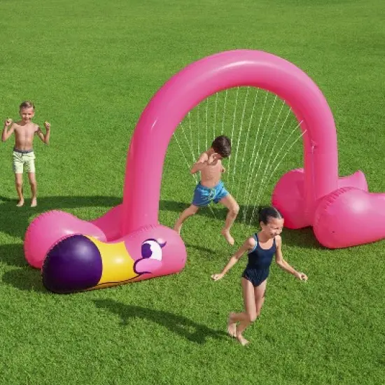 Bestway H2OGO! Jumbo Pink Flamingo Inflatable Outside Water Sprinkler Arch for Kids with Built-In Water Chambers for Stability image {1}