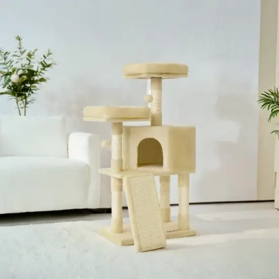 45.3-Inch Cat Tree Cat Tower for Indoor Cats with Scratching Post, Ramp, Perch, Spacious Cat Cave image {2}