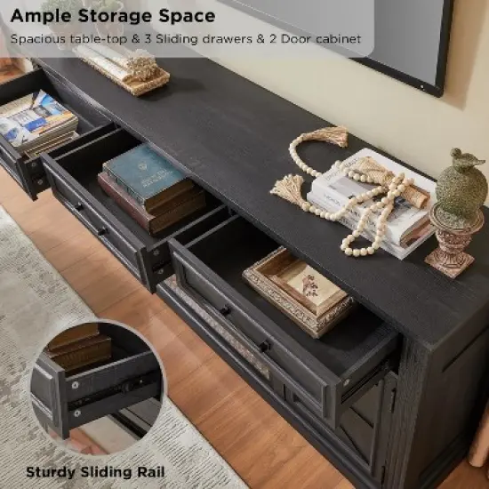 SinCiDo 70" Fireplace TV Stand, Entertainment Center w/ 30" Fireplace, Equipped w/ Remote Control & 3D Flame, Storage Cabinets & Drawers image {6}
