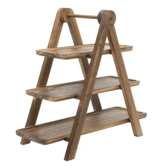 Gibson Home Truss Peak 3 Tier Serving Tray for Party, 18" Acacia Wood Cupcake/Charcuterie/ Dessert Farmhouse Tiered Platters image {5}