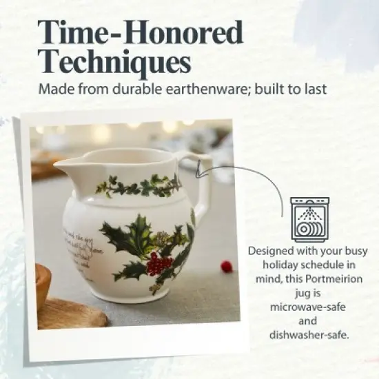 Portmeirion The Holly and The Ivy - Staffordshire 10oz Jug, Dishwasher & Microwave Safe Earthenware - Decorative Christmas Milk or Cream Pitcher image {3}