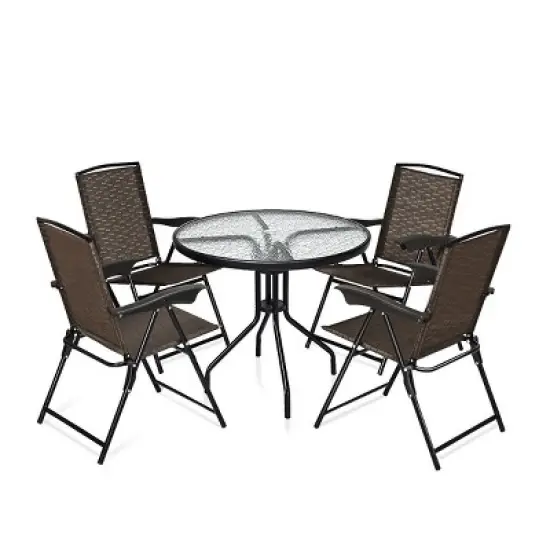Costway 5PC Bistro Outdoor Patio Furniture Set Glass Table W/4 Folding Adjustable Chairs image {1}
