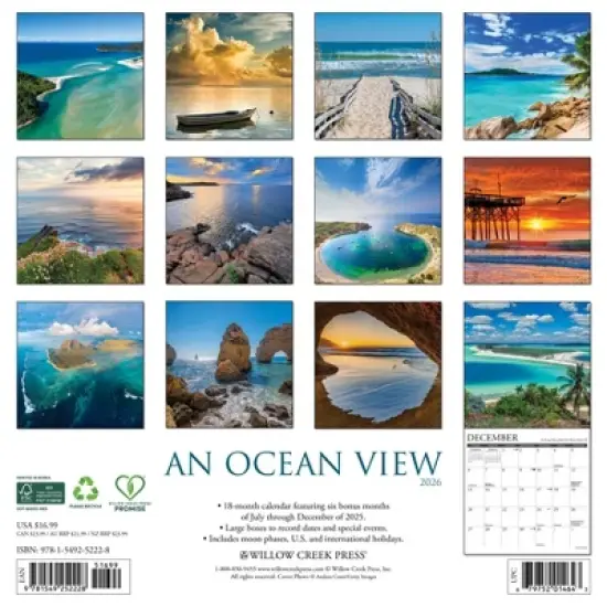 Willow Creek Press 12"x12" 2026 Ocean View Wall Calendar image {1}