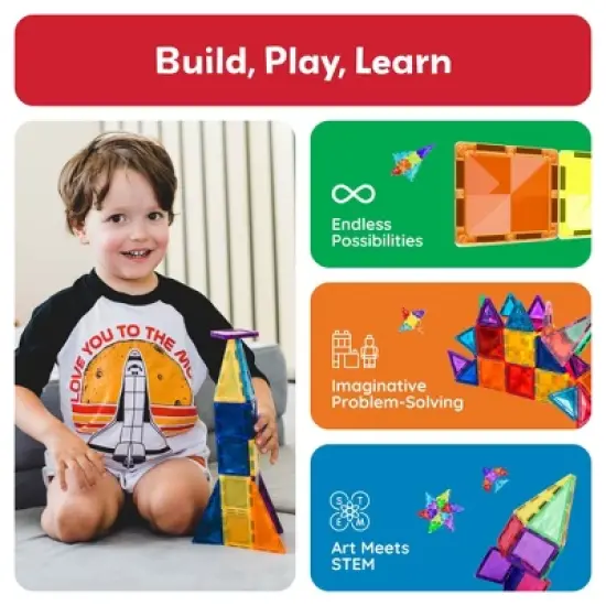 PICASSO-TILES Magnetic Tiles For Kids, Travel Size 40PCS Construction STEM Building Blocks Educational Toy image {1}