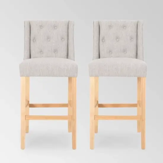 Set of 2 Lansglen Button Tufted Wingback Barstools - Christopher Knight Home image {9}